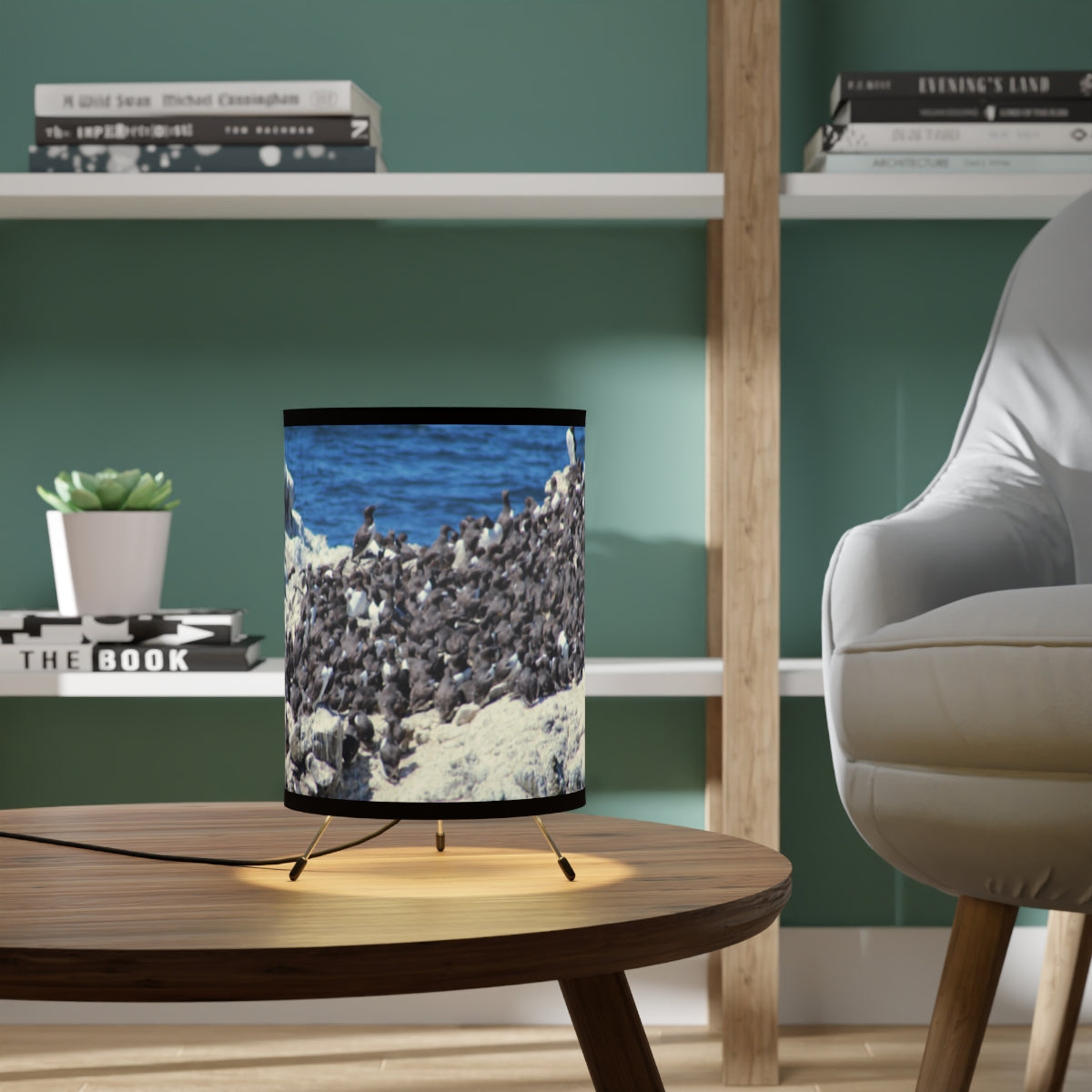 Coastal Birdwatching Scene Cylindrical Table Lamp