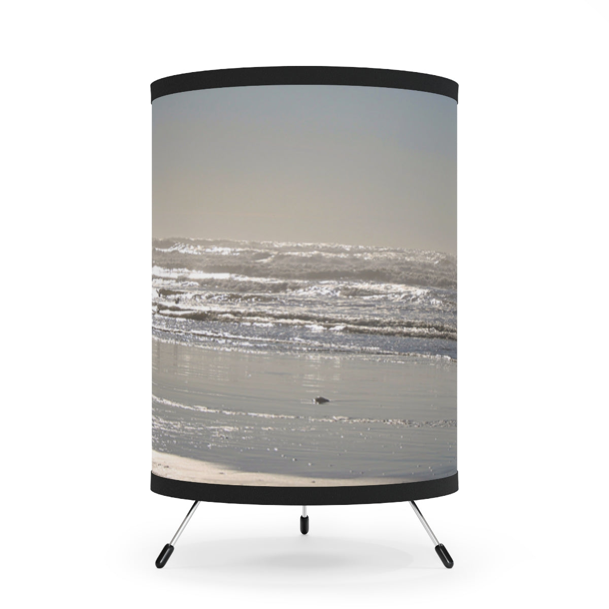 Serene Beach Waves Captured on Stylish Drum Lamp