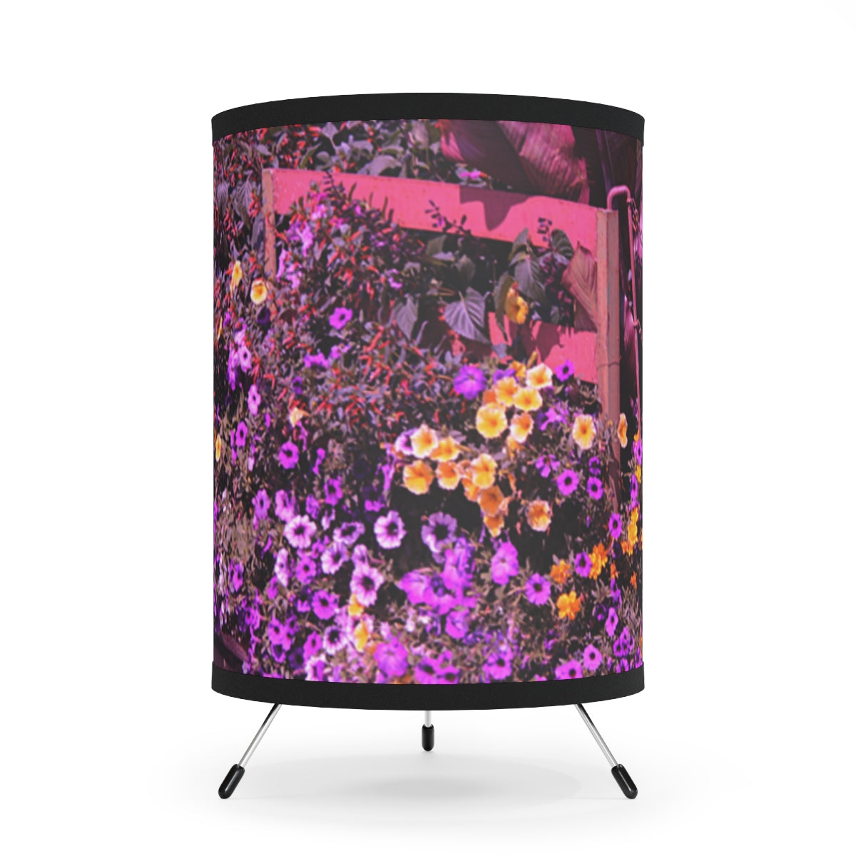 Floral Tripod Lamp, Purple Yellow Flowers, High-Res Print Shade Lamp, US CA Plug, Home Decor Lamp, Botanical Lighting, Unique Gift Idea
