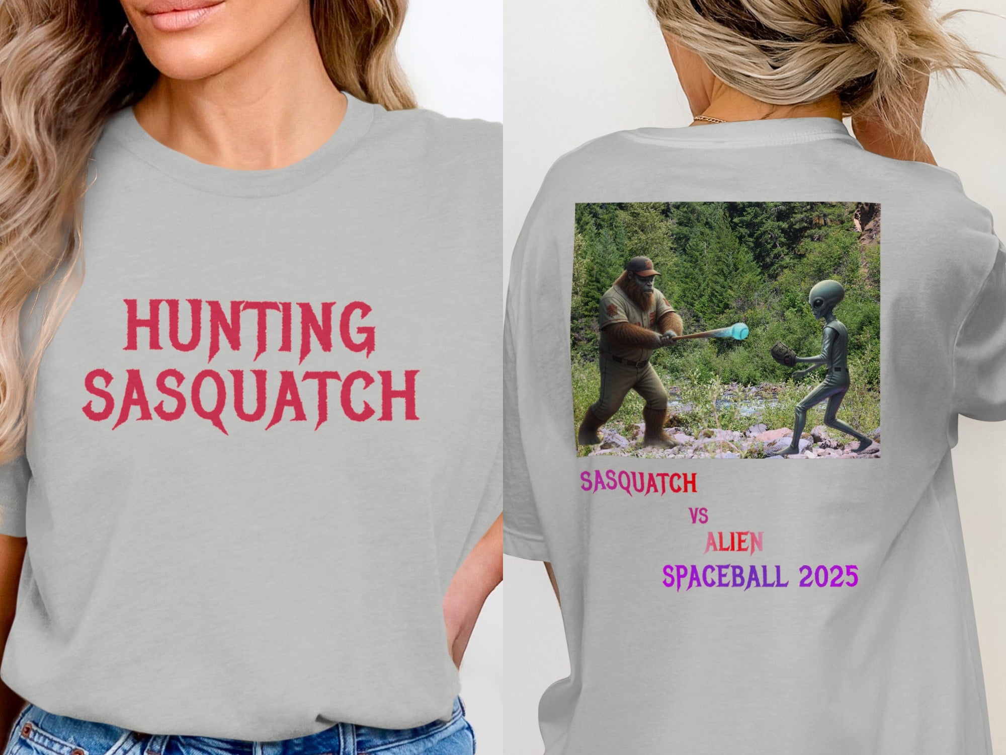 Funny Hunting Sasquatch Alien Spaceball 2025 T-Shirt