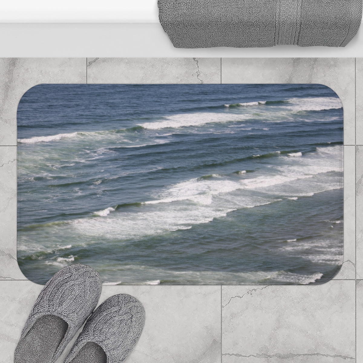 Ocean Wave Print Bath Mat for Bathroom Decor