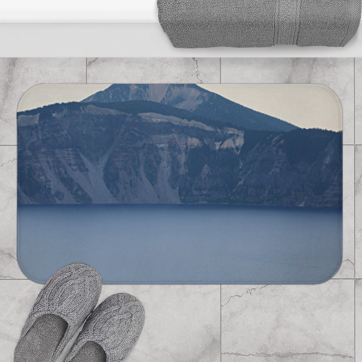 Serene Mountain and Lake View Bathroom Mat Rug