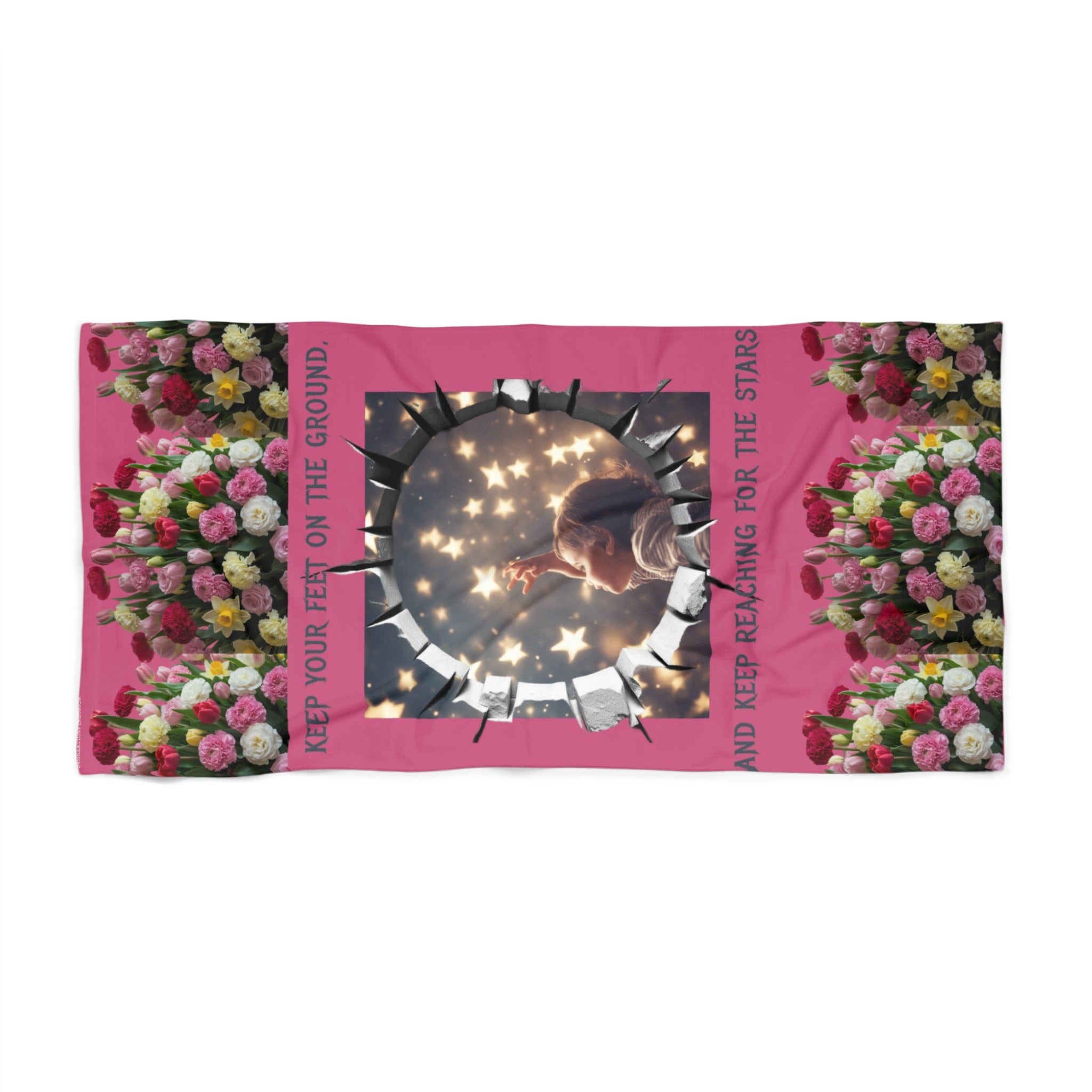 Inspirational Floral Stars Pink Towel product type