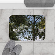 Scenic Lake View Through Trees Bath Mat