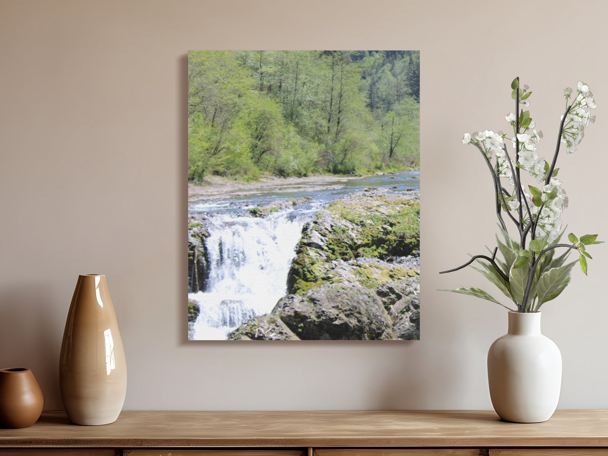 Serene Waterfall and Forest Scene Wall Art product