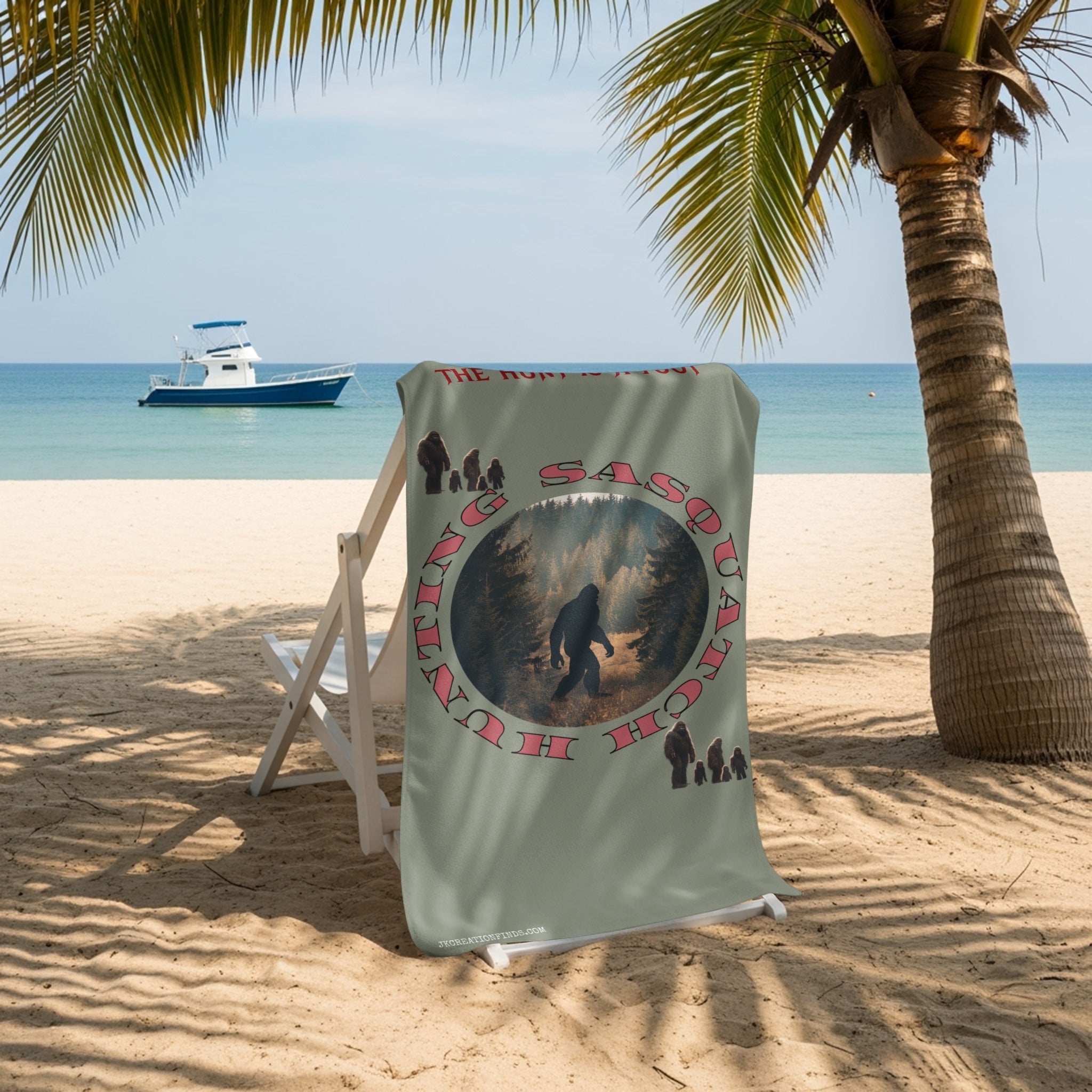 The Hunt Is On Exciting Sasquatch Beach Towel product