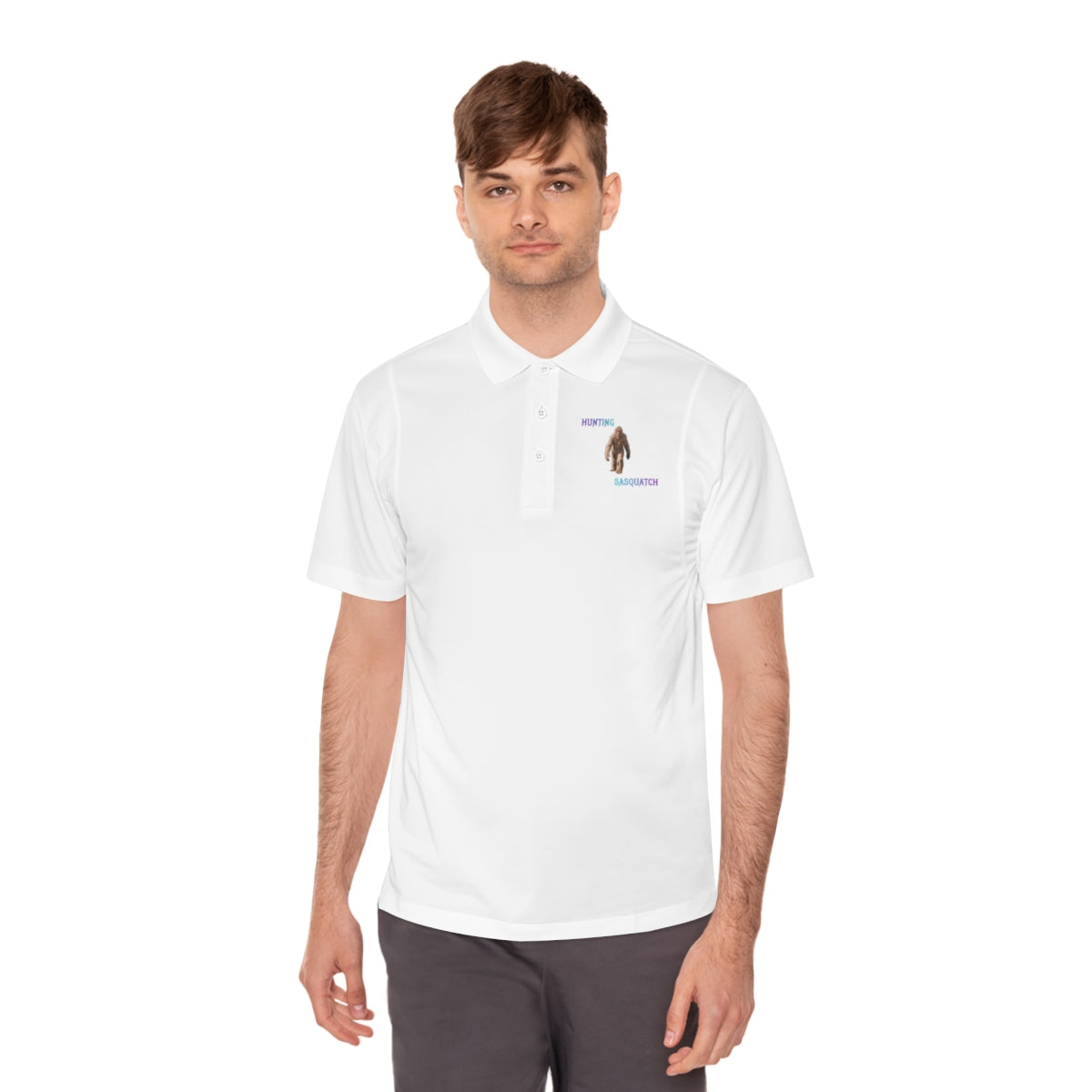 Stylish White Polo Shirt with Unique Graphic Design