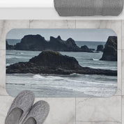 Coastal Rock Formations and Waves Bath Mat