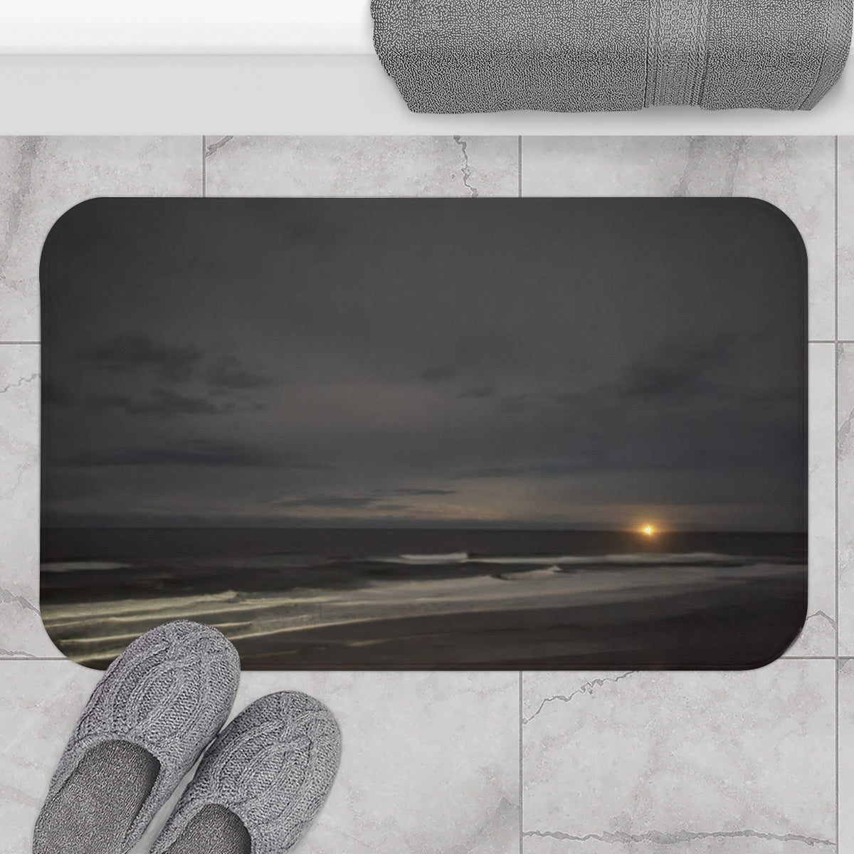 Stunning Ocean Waves and Lighthouse Scene Bath Mat