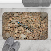Beautiful Dragonfly on Rocky Terrain Bath Mat