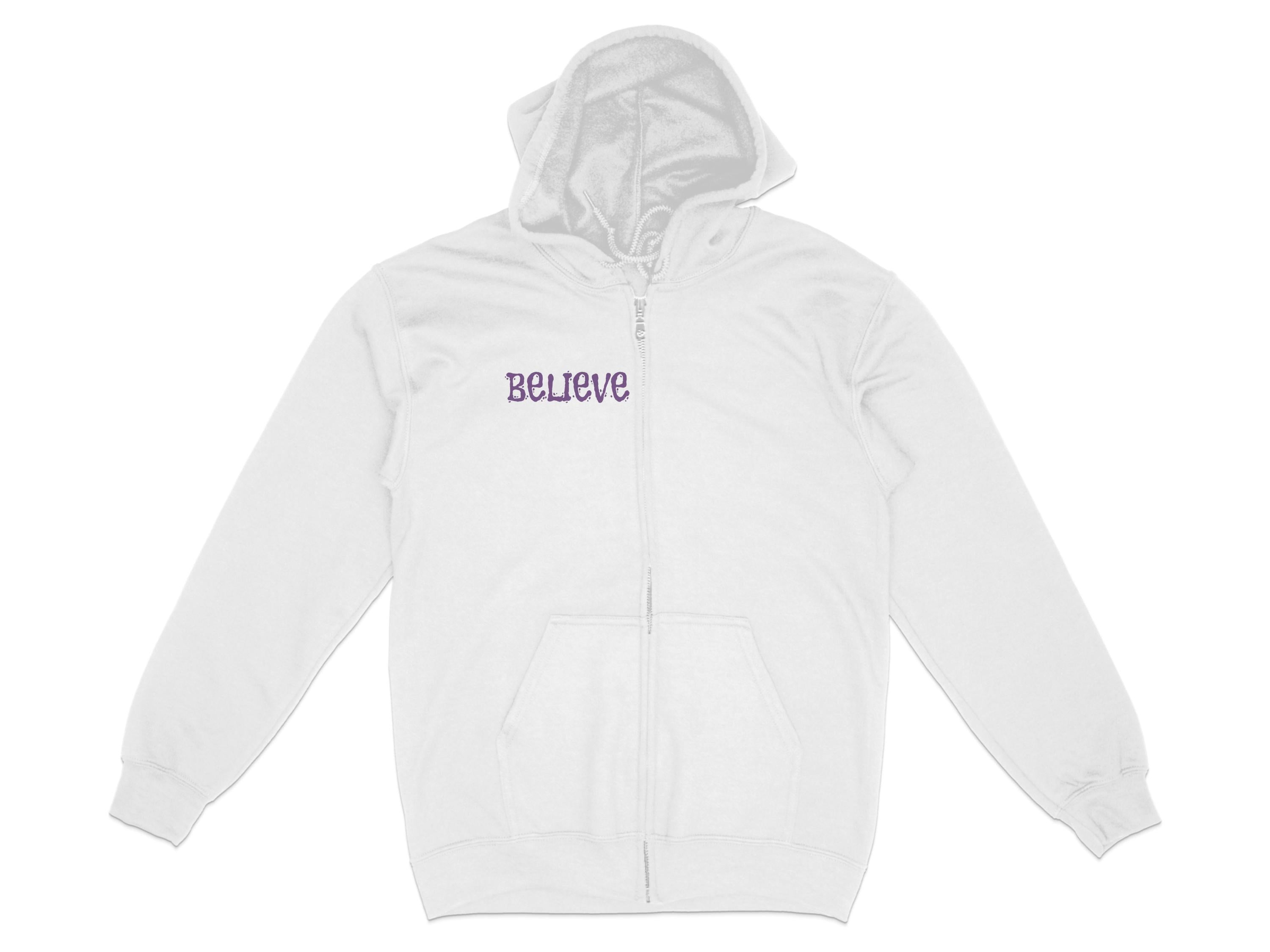 Zip Up Hoodie with Believe Print Design product type
