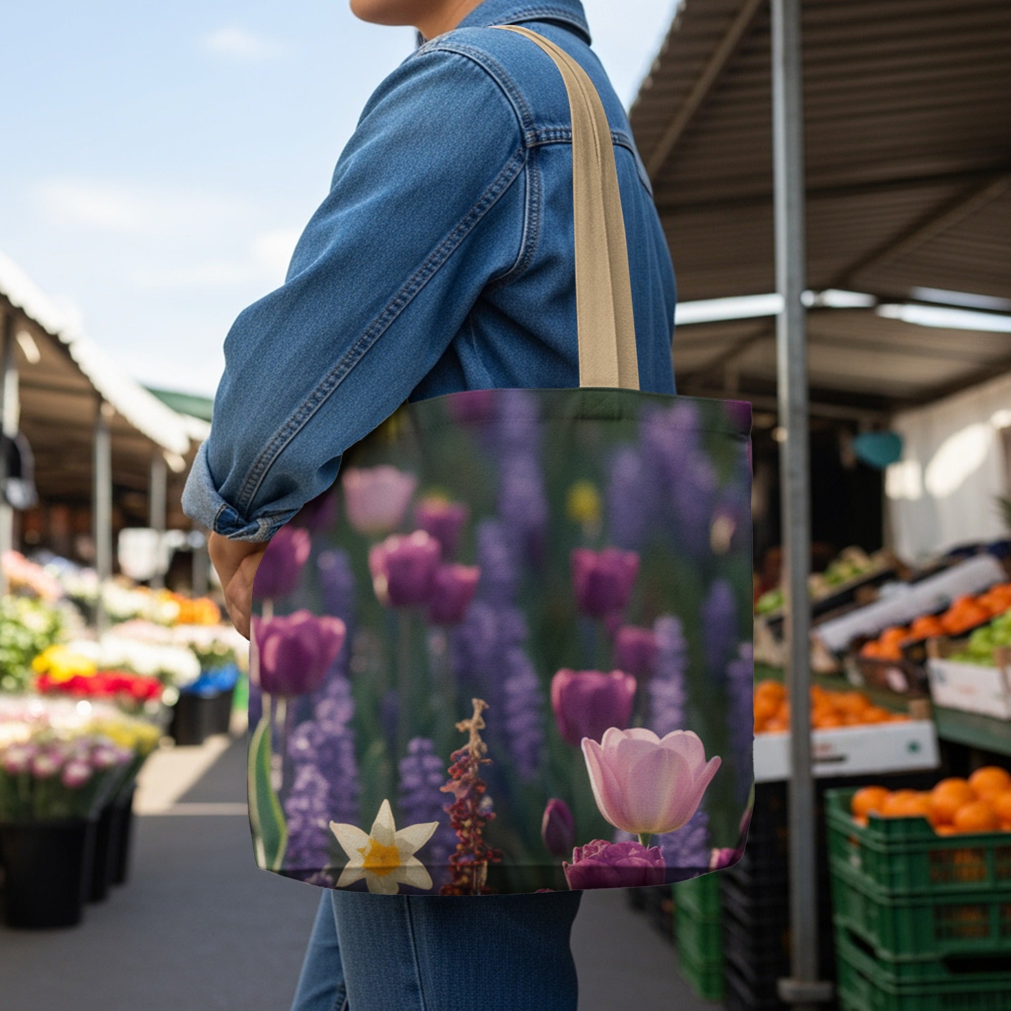 Floral Market Scene Tote Bag Product