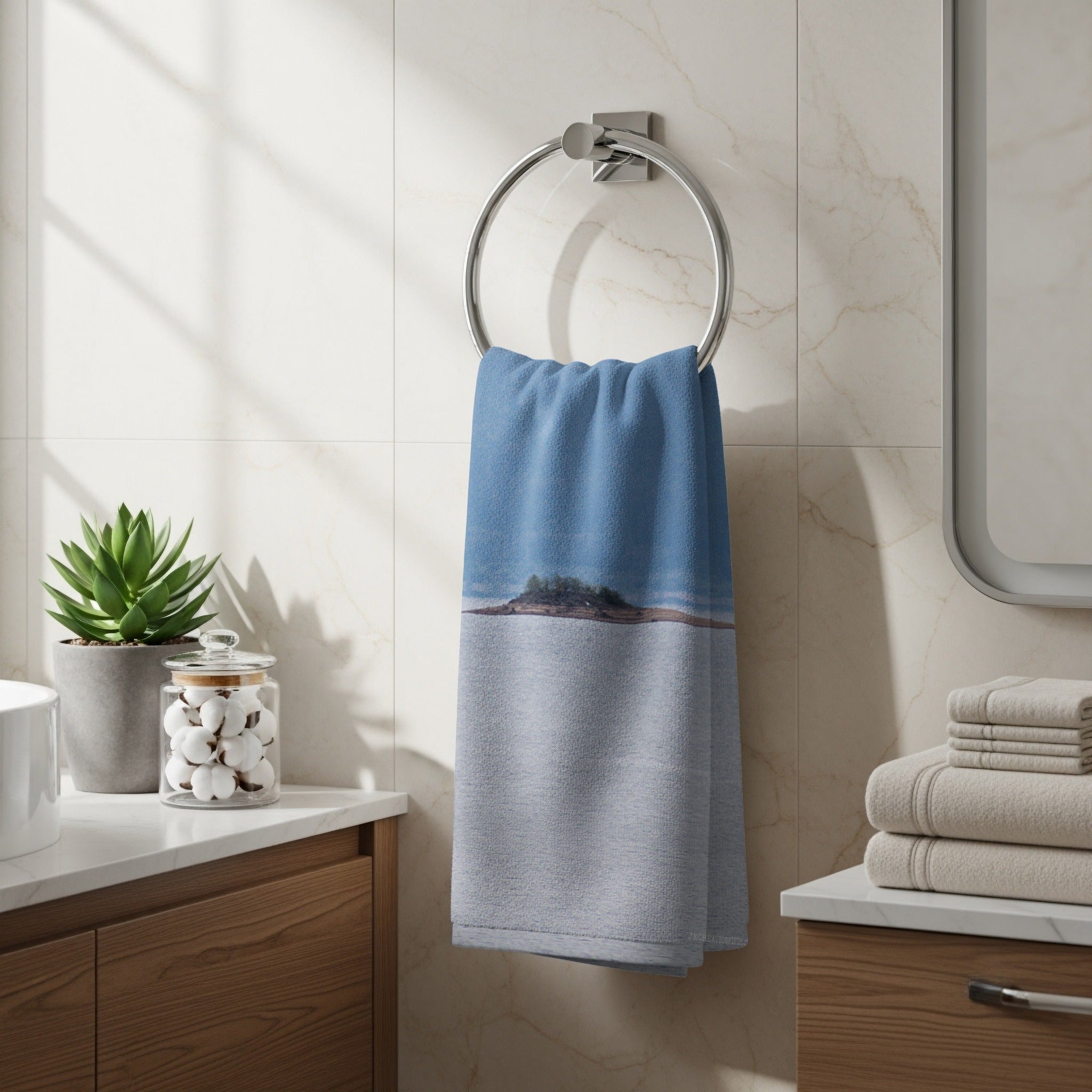 Artistic Coastal Scene Blue and Grey Towel product type