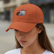 Distressed Orange Cap with Unique Graphics Hat product