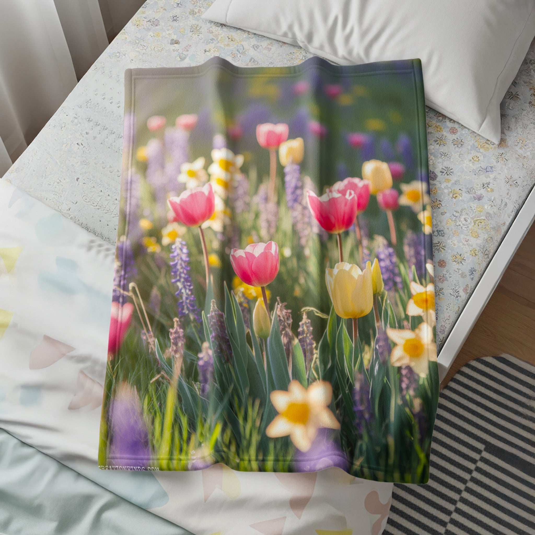 Beautiful Spring Flowers Blooming in Garden blanket product