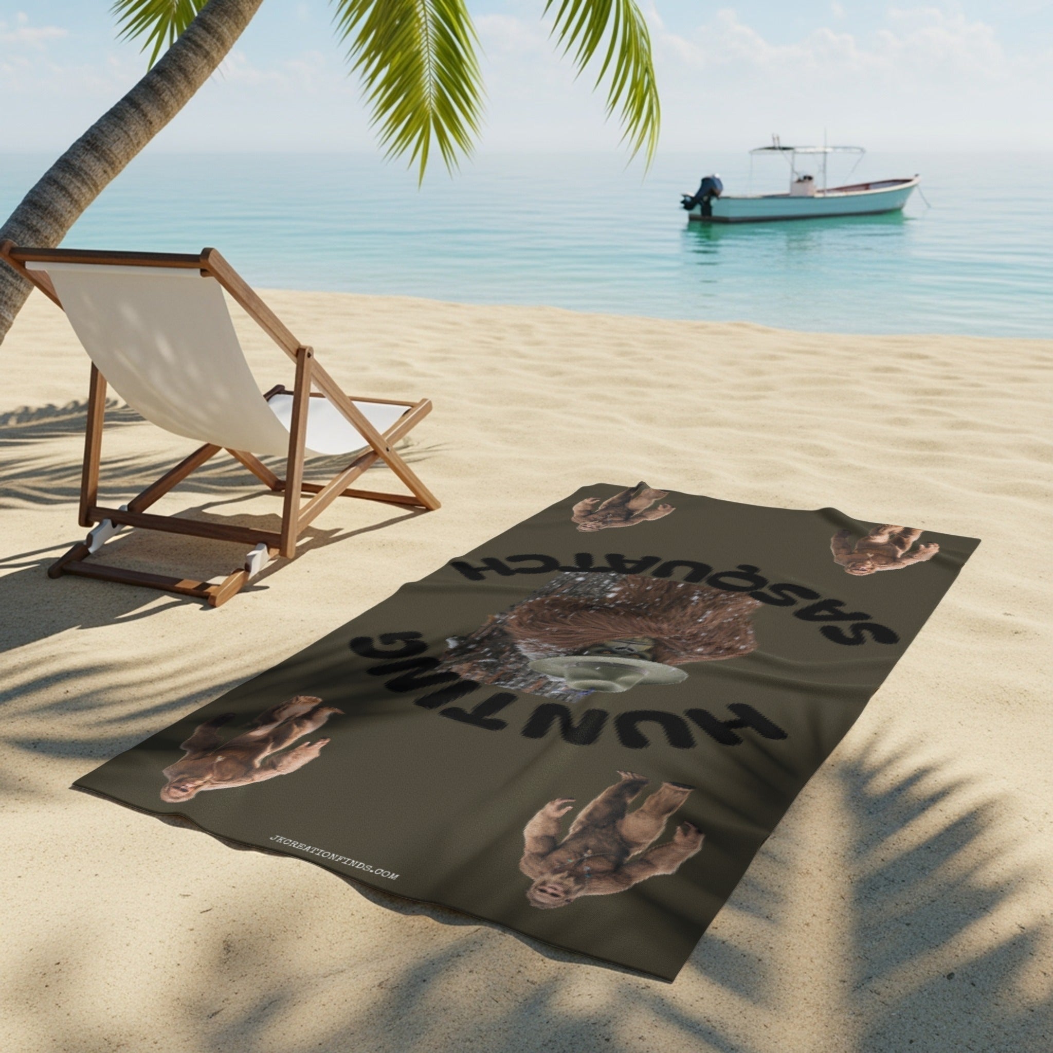 Hunting Sasquatch Beach Towel Funny Hidden Product