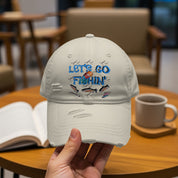Let's Go Fishin Embroidered Distressed Baseball Cap product