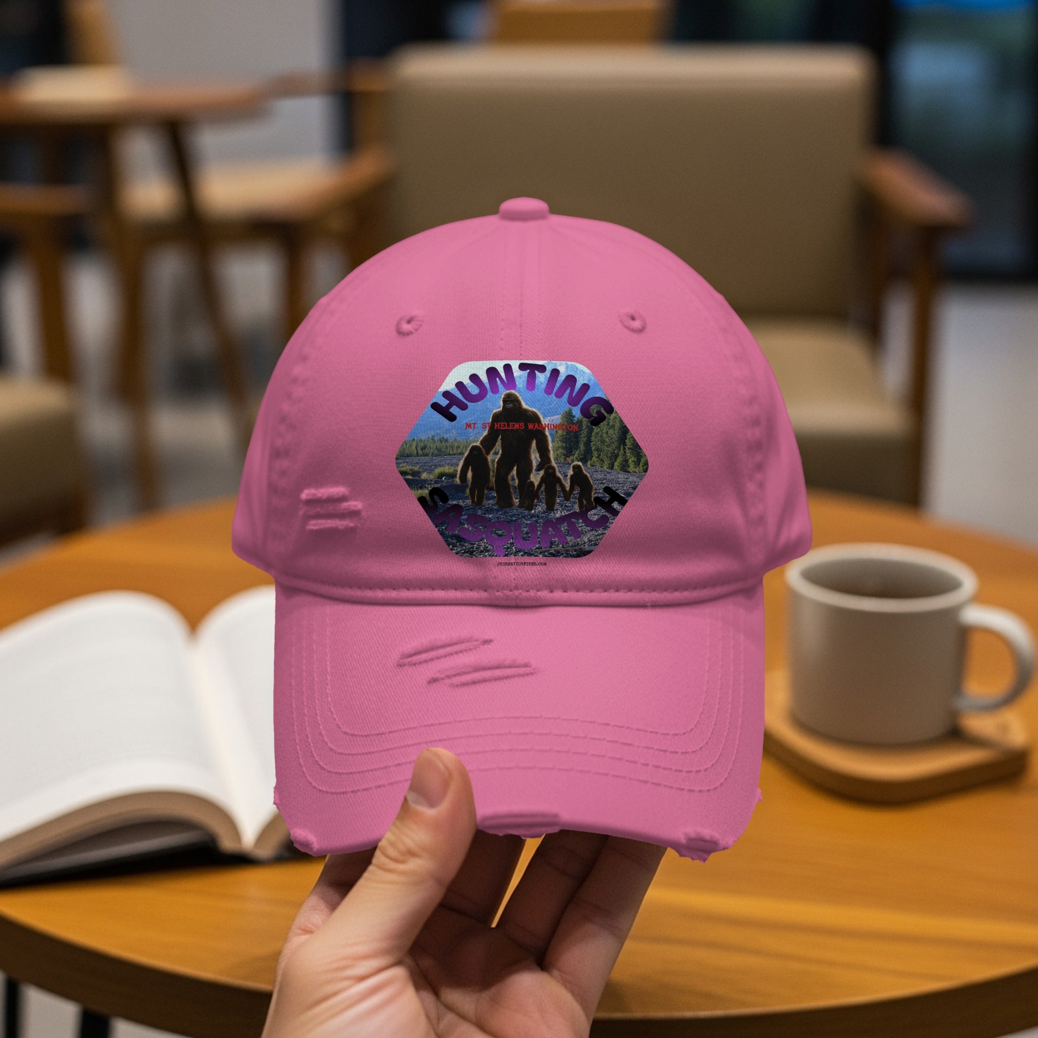 Bigfoot Hunting Embroidered Pink Cap product