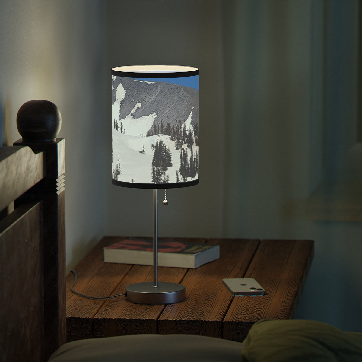 Beautiful Snowy Mountain Scene on Bedside Lamp