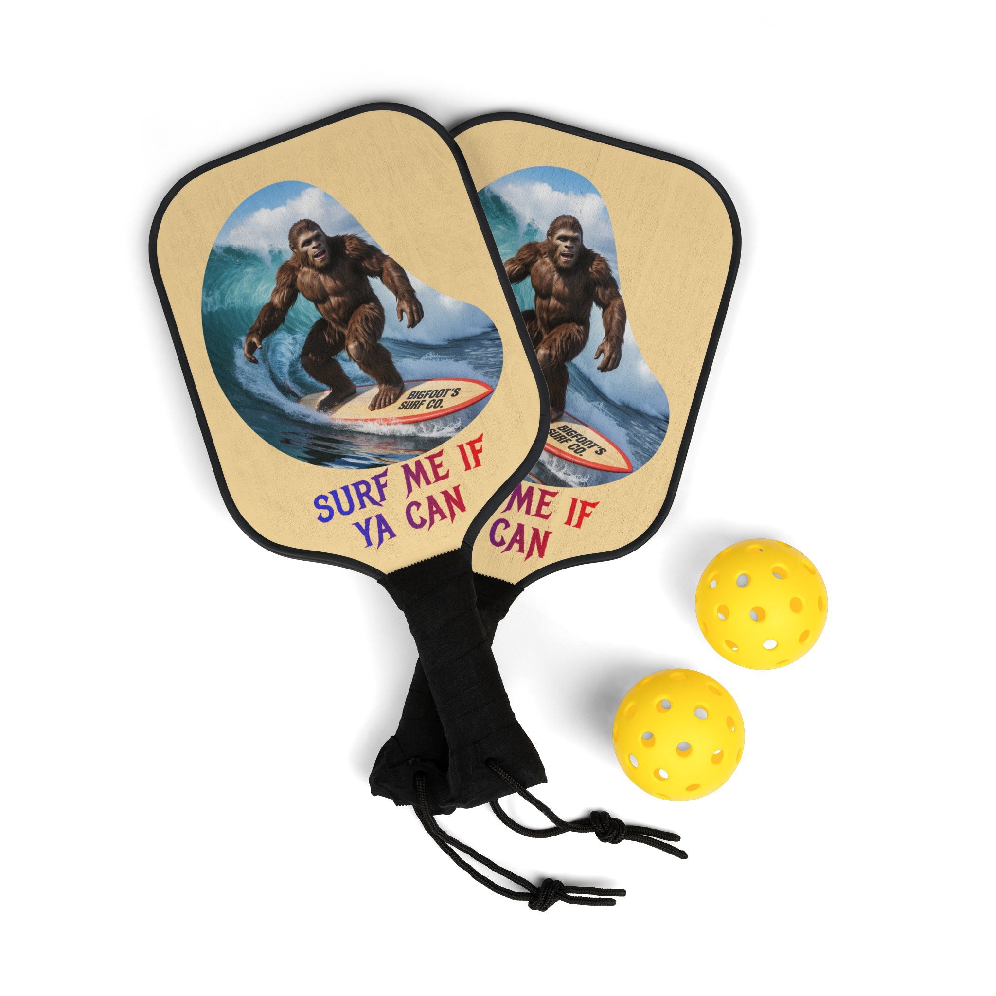 Surf Me If Ya Can Bigfoot Design Paddle Ball Product
