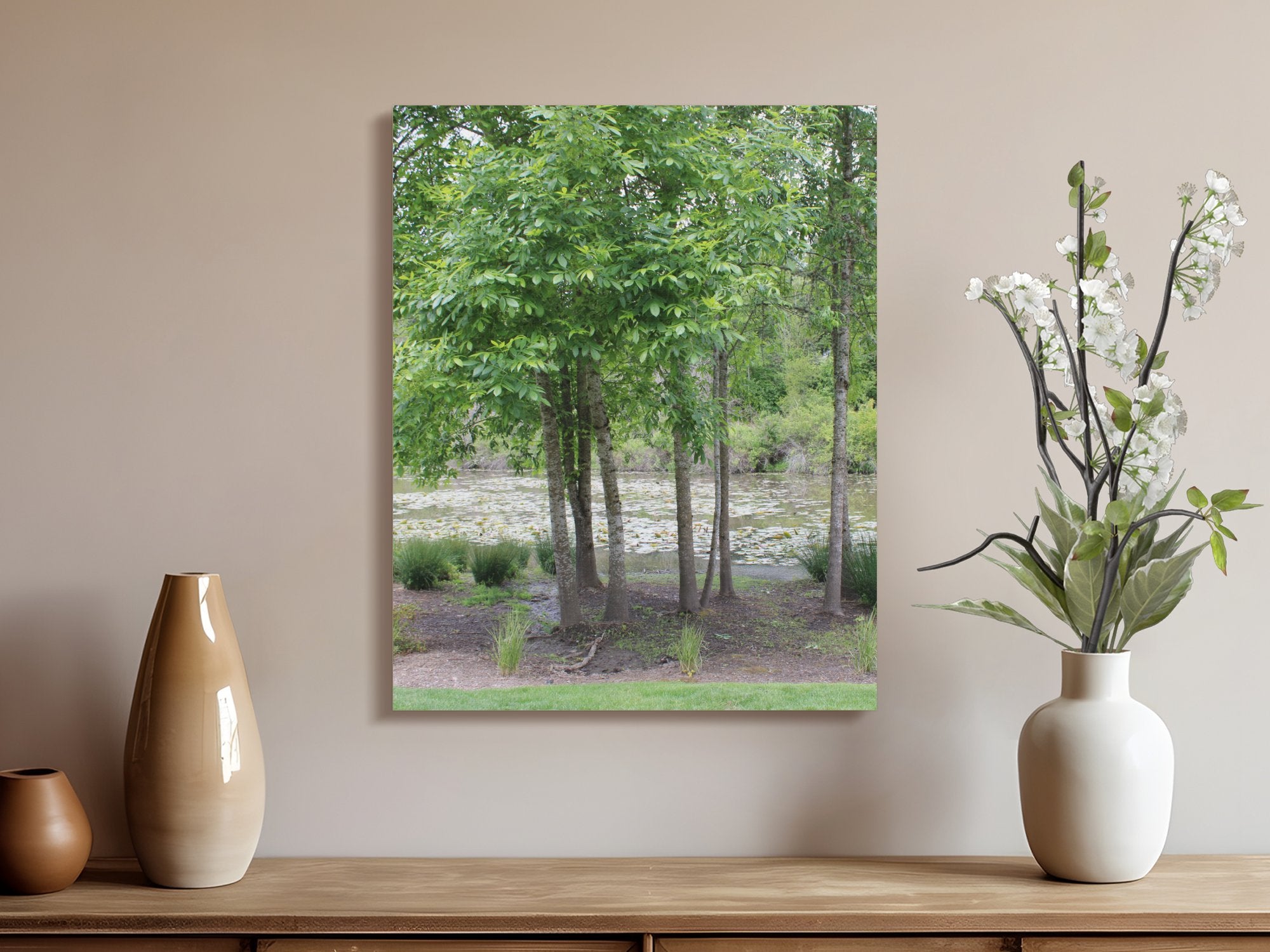 Serene Forest and Pond Nature Scene Wall Art product