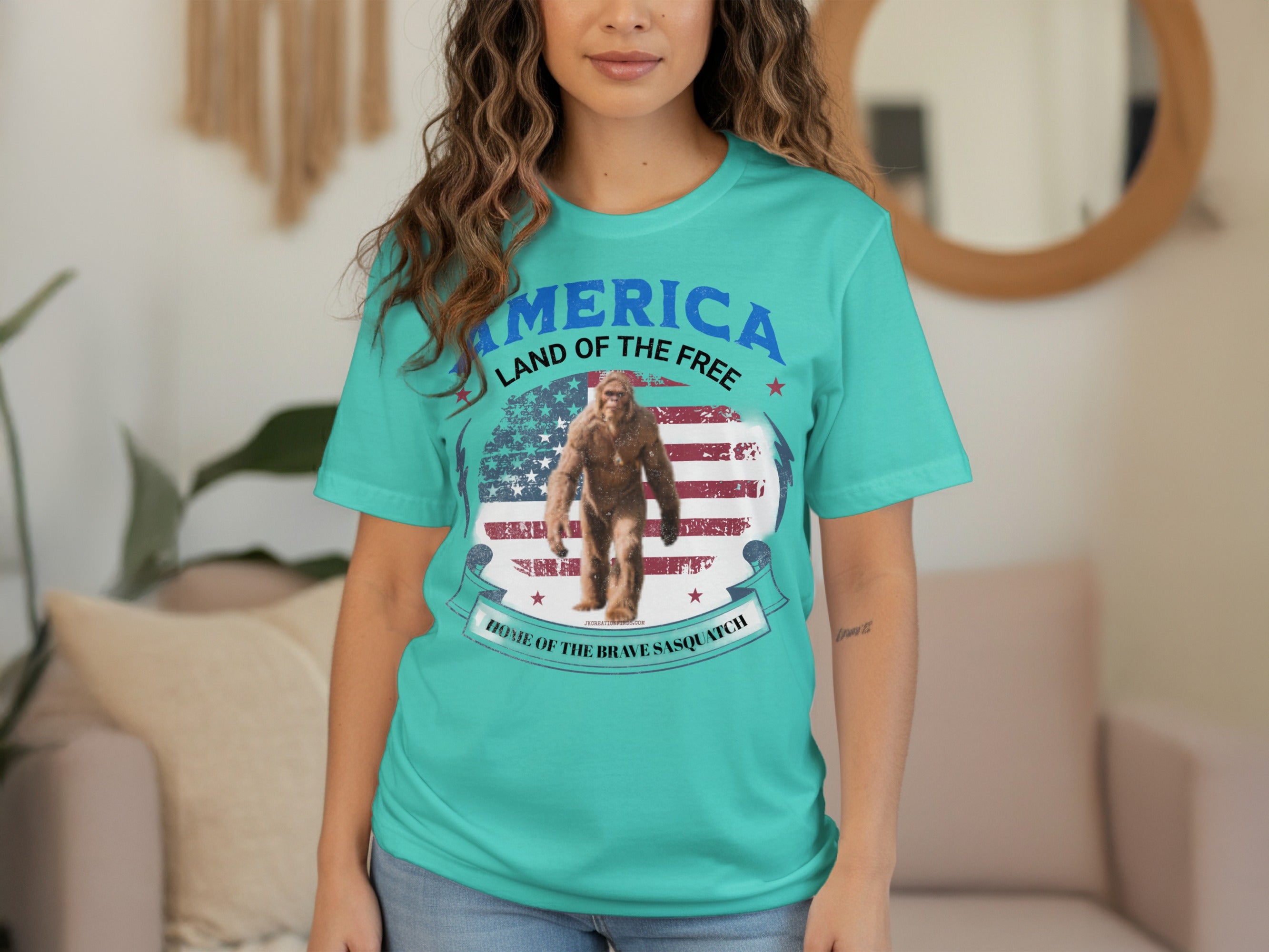 America Land of the Free Bigfoot Graphic T-shirt product type