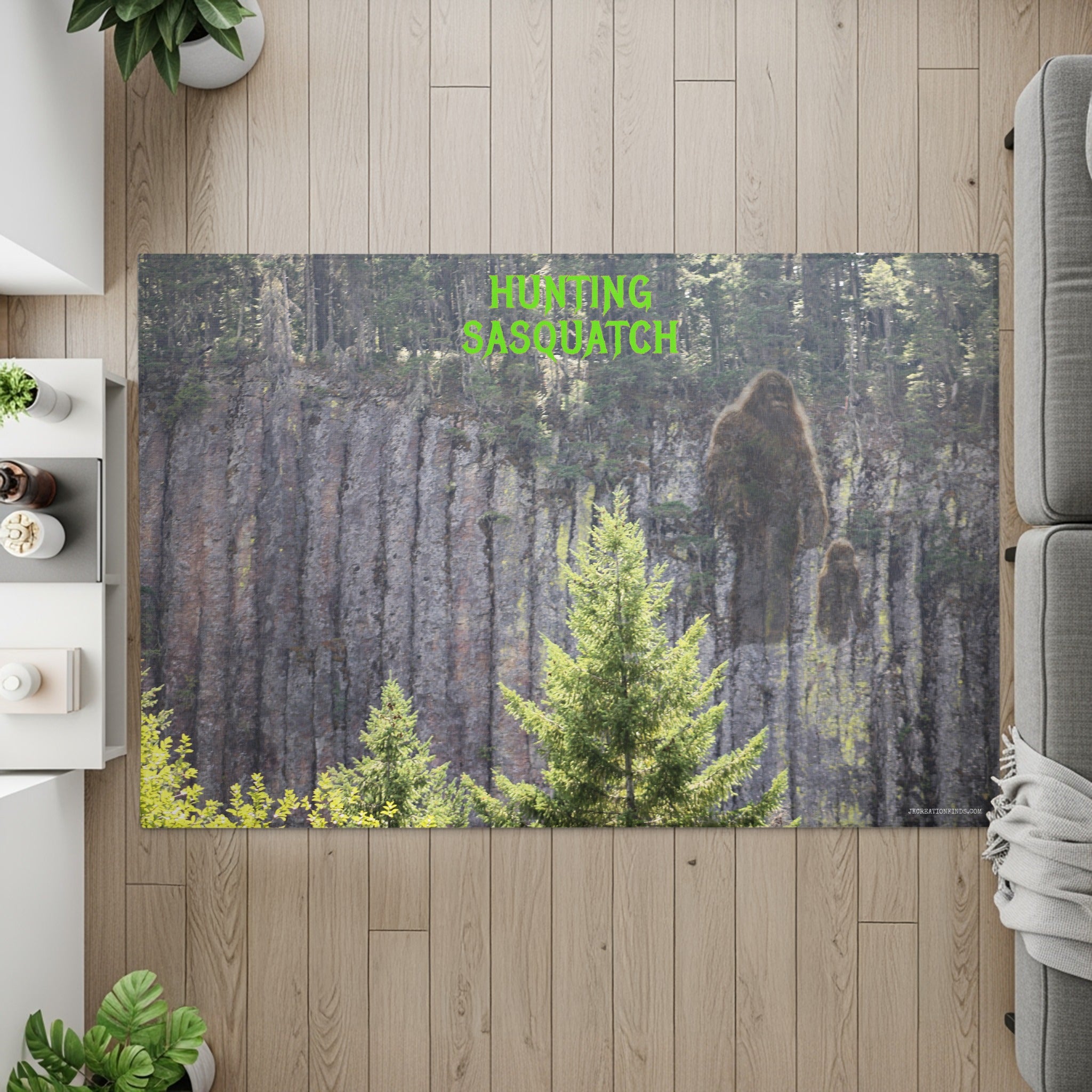 Hunting Sasquatch Forest Scene Printed Rug product