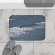 Surfing on Blue Ocean Waves Bathroom Mat