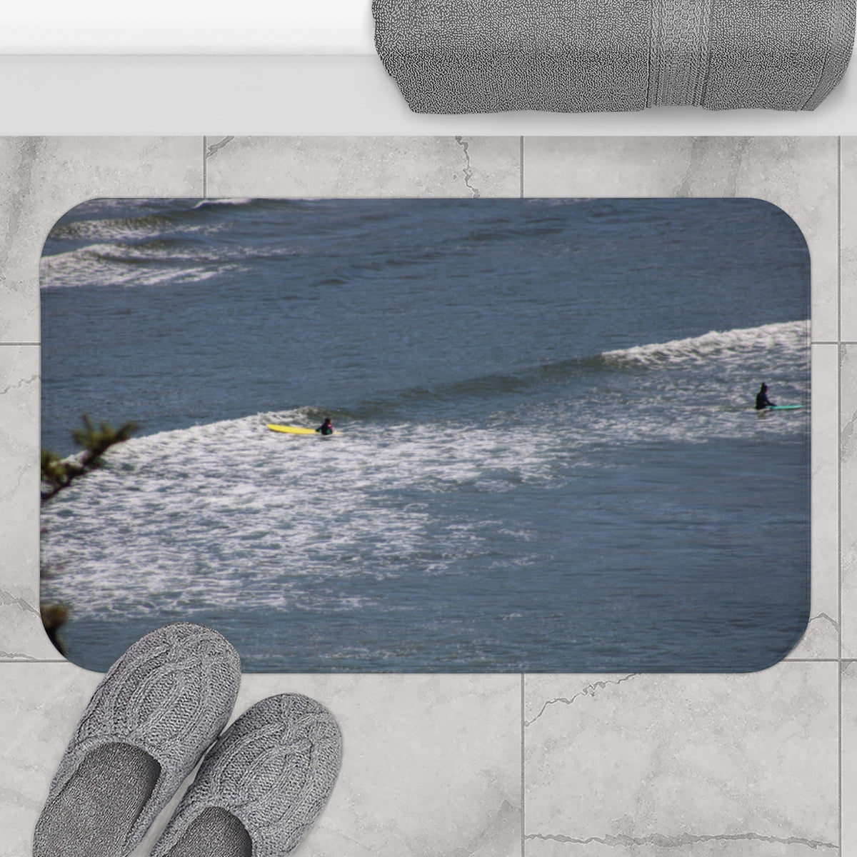 Coastal Scene with Kayakers Bath Mat