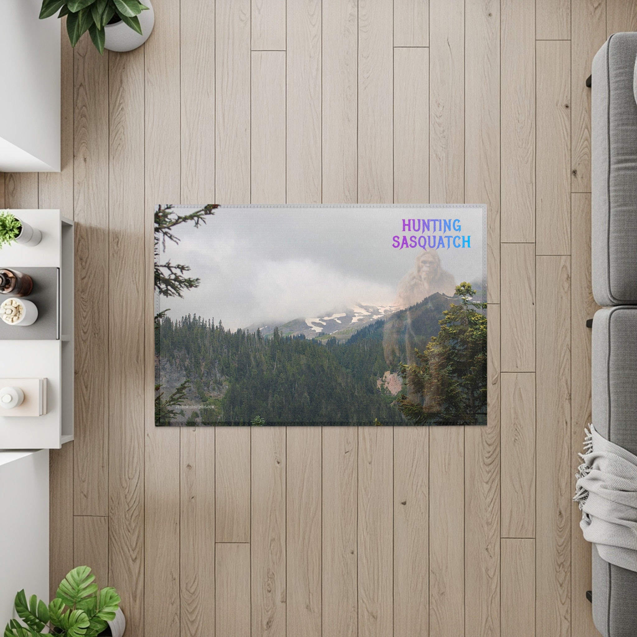 Hunting Sasquatch Forest Scene Area Rug Product