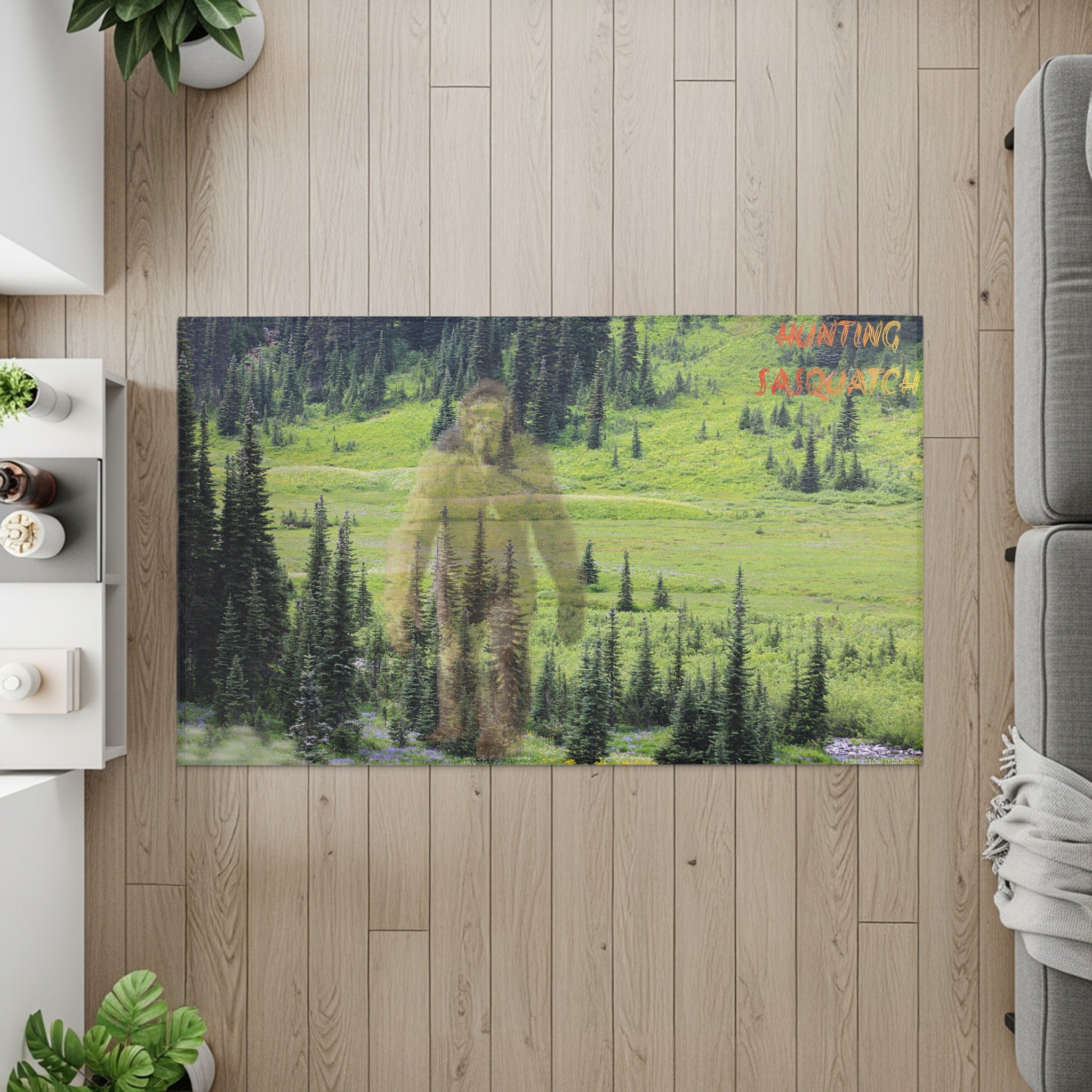 Hunting Sasquatch Scene Printed Rug product type