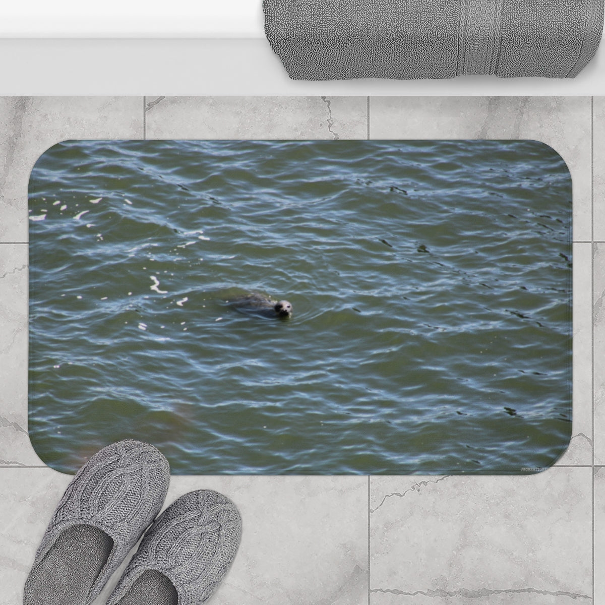 Seal Swimming in Ocean Themed Floor Mat