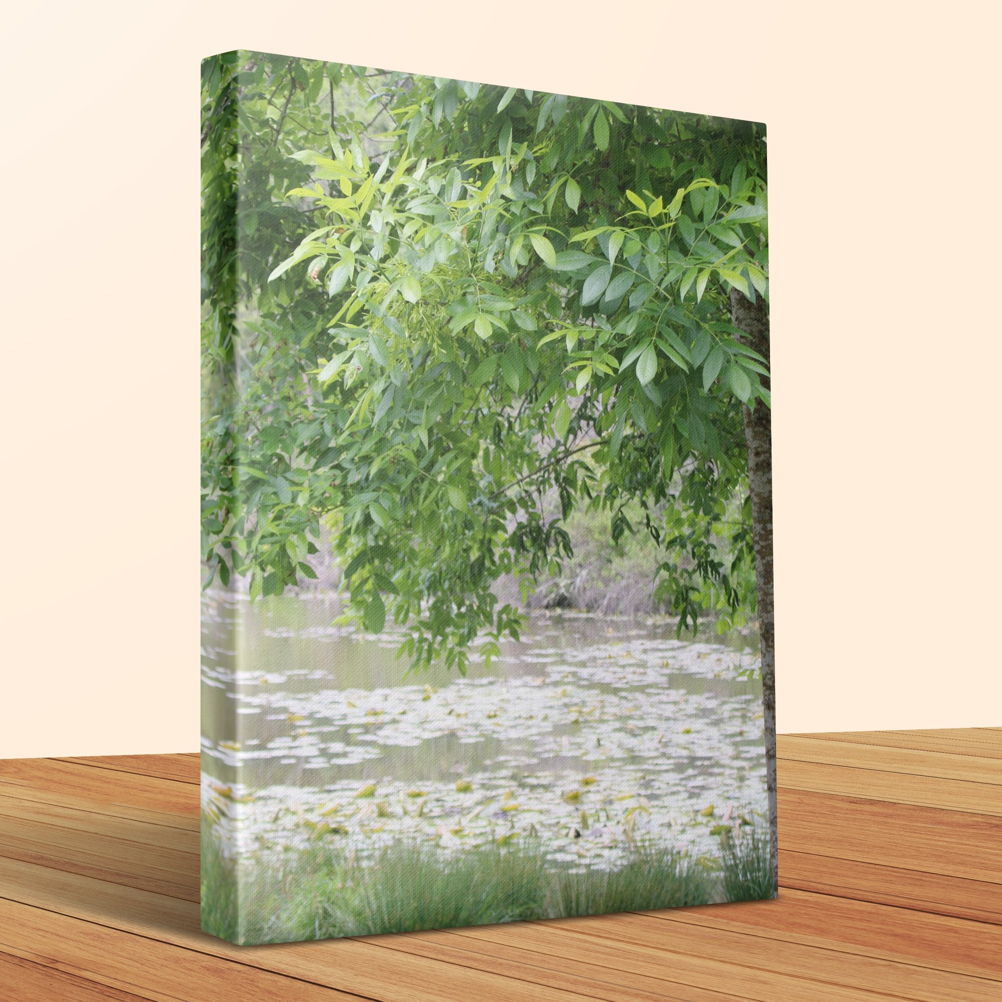 Serene Waterside View With Lush Greenery Canvas product type