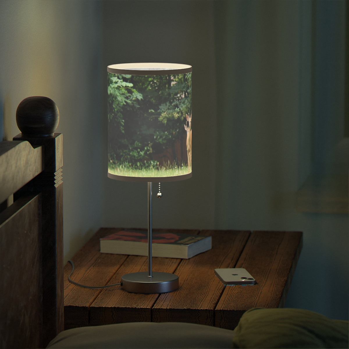 Modern Bedside Lamp with Nature Print Design