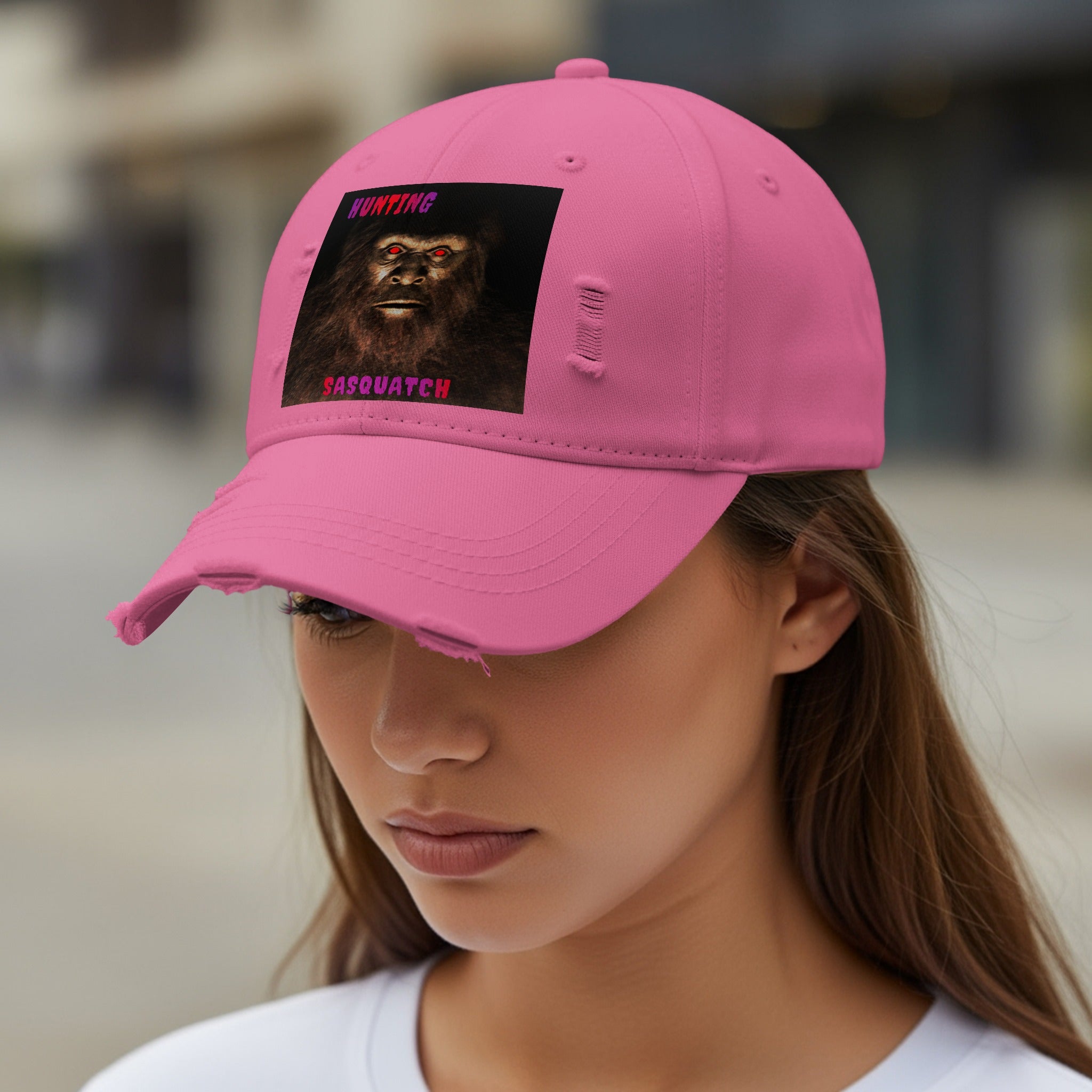 Hunting Sasquatch Distressed Pink Cap product type