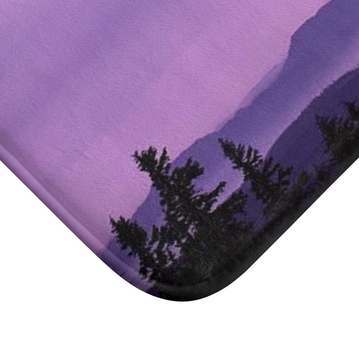 Scenic Purple Forest and Mountain Landscape Bath Mat