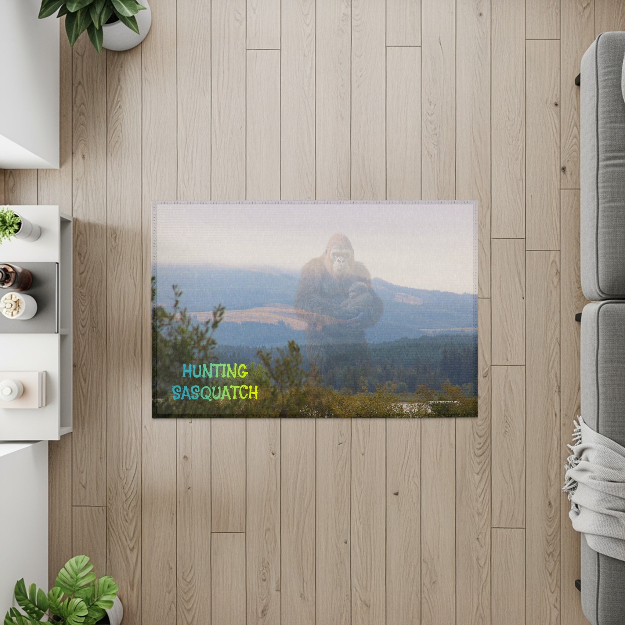 Mystical Gorillas Hunting Sasquatch Theme Rug product