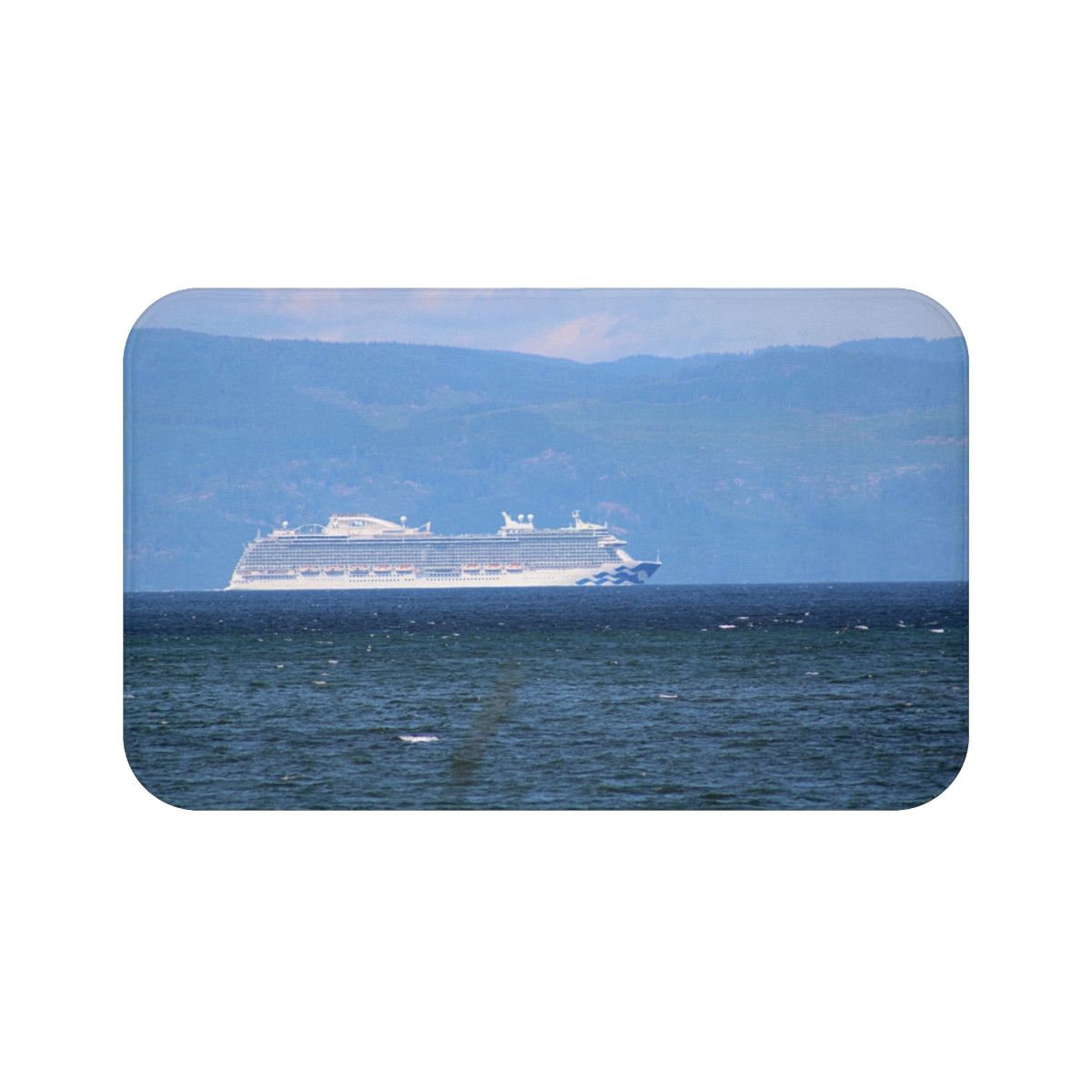Scenic Large Cruise Ship on Ocean Photo Bath Mat
