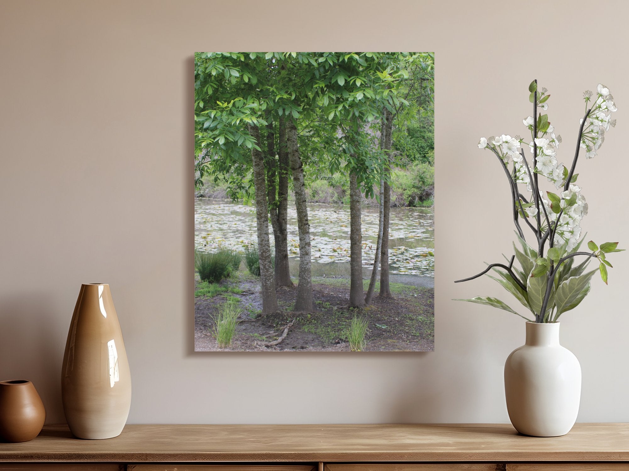 Scenic Lakeside View with Trees and Lilies Product Type