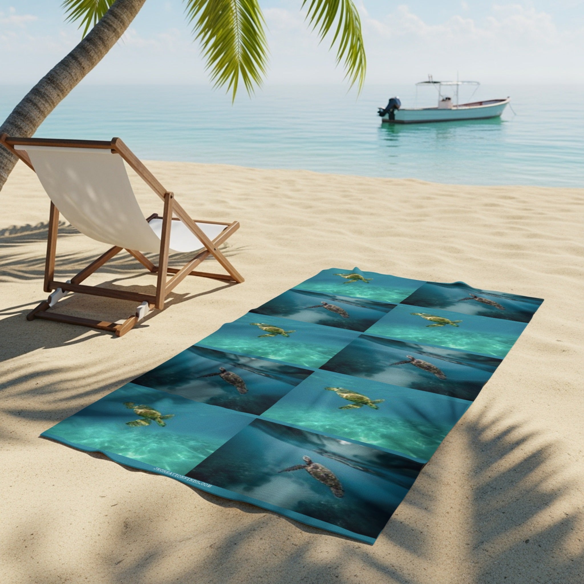 Colorful sea turtle beach scene towel product