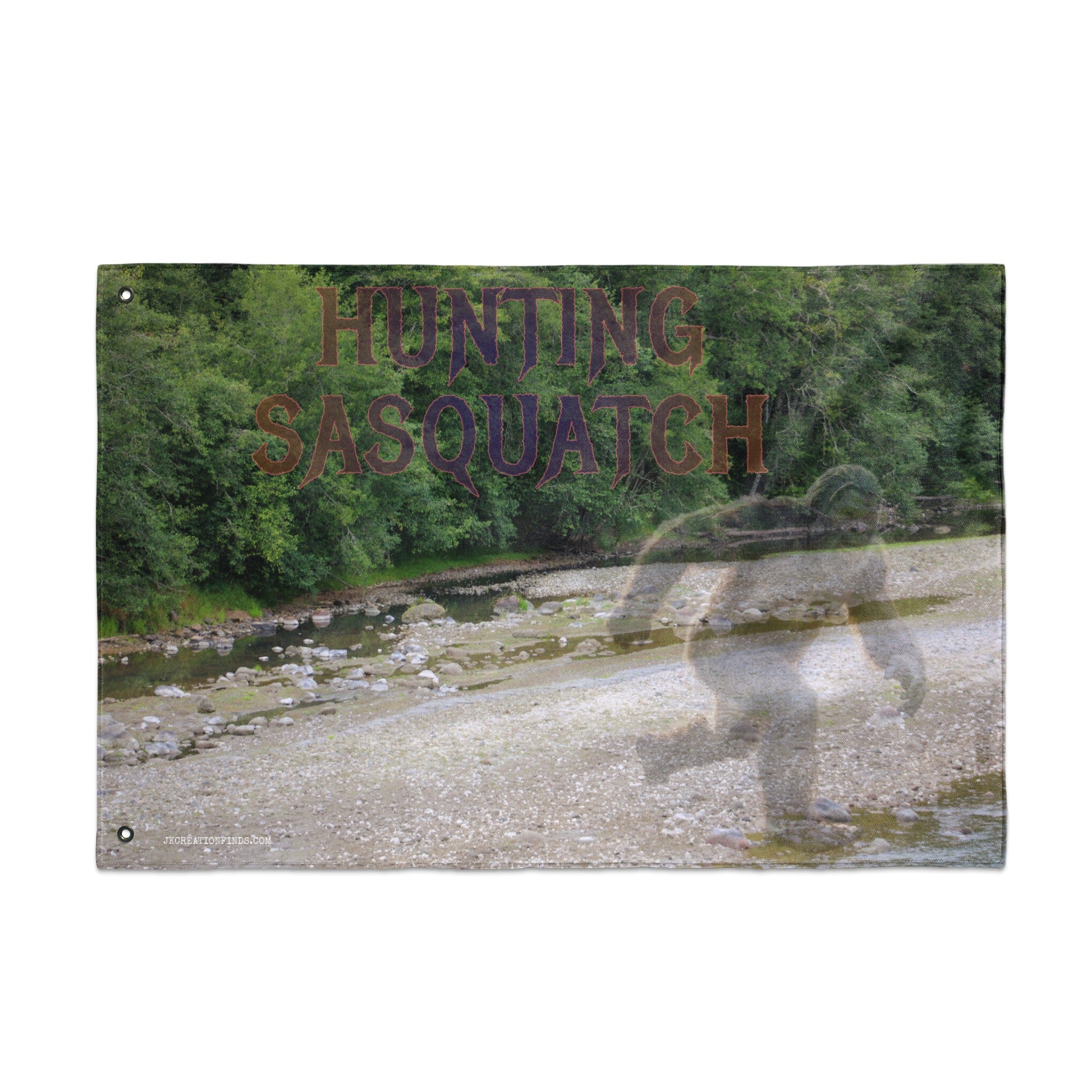 Hunting Sasquatch Scenic Riverbank Flag product