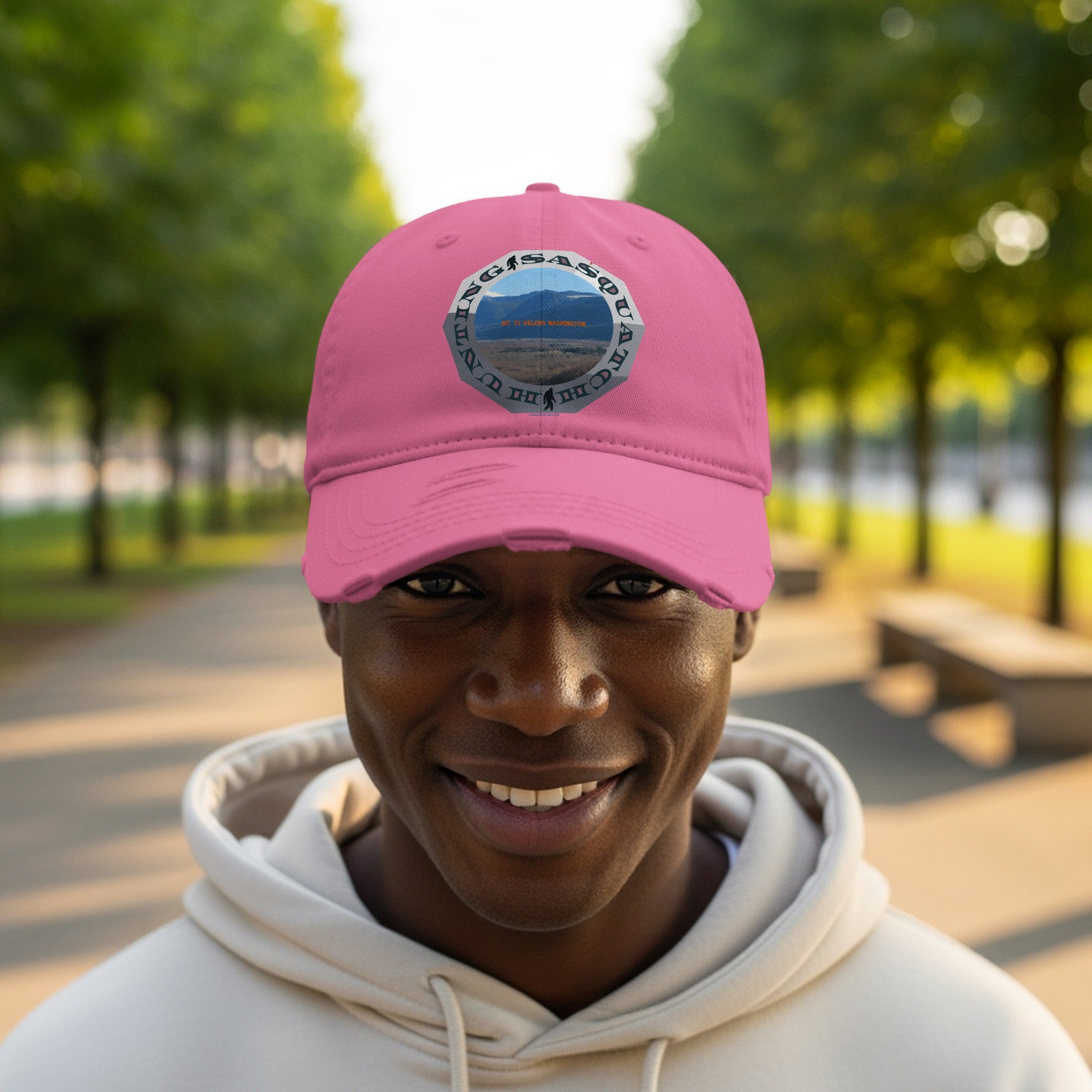 Stylish Pink Hat with Unique Logo Design product type
