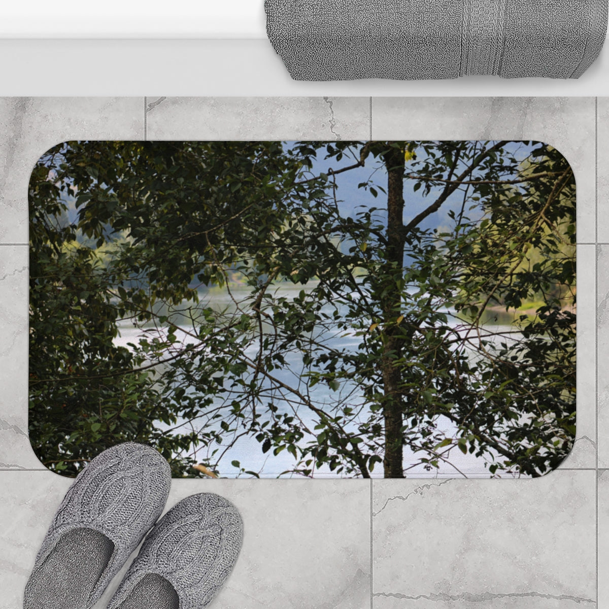 Nature Lake View Through Trees Bath Mat