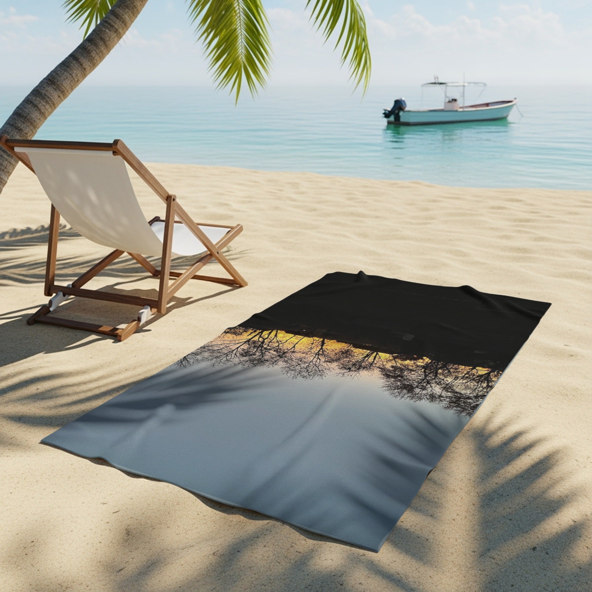 Tropical Beach Palm Tree and Boat Towel product type