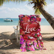 Love Heart and Colorful Floral Beach Towel product
