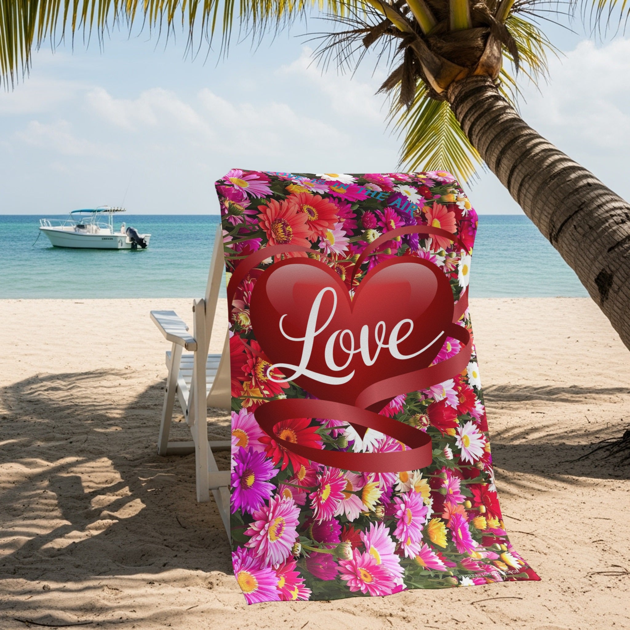 Love Heart and Colorful Floral Beach Towel product