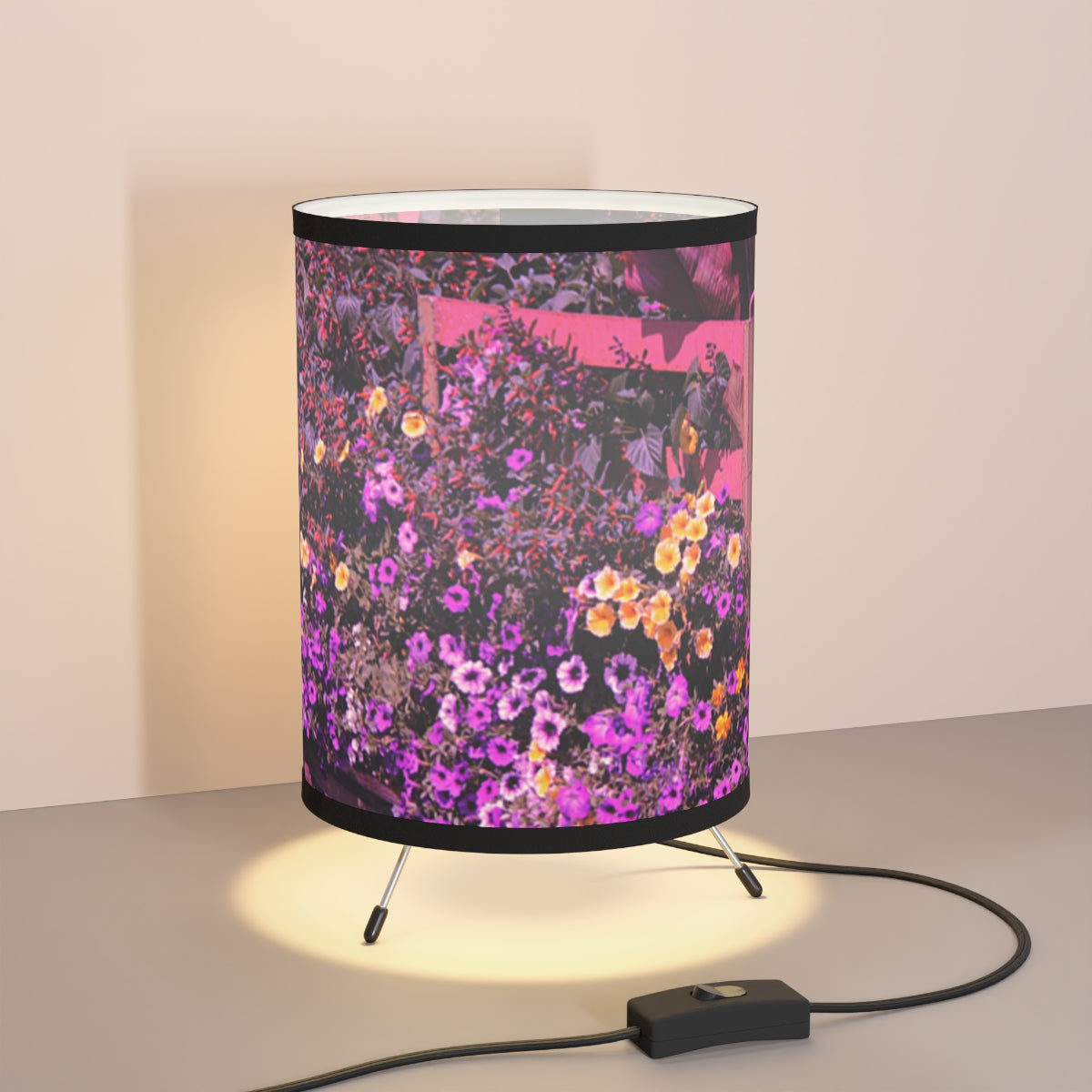 Vibrant Floral Print Cylindrical Table Lamp