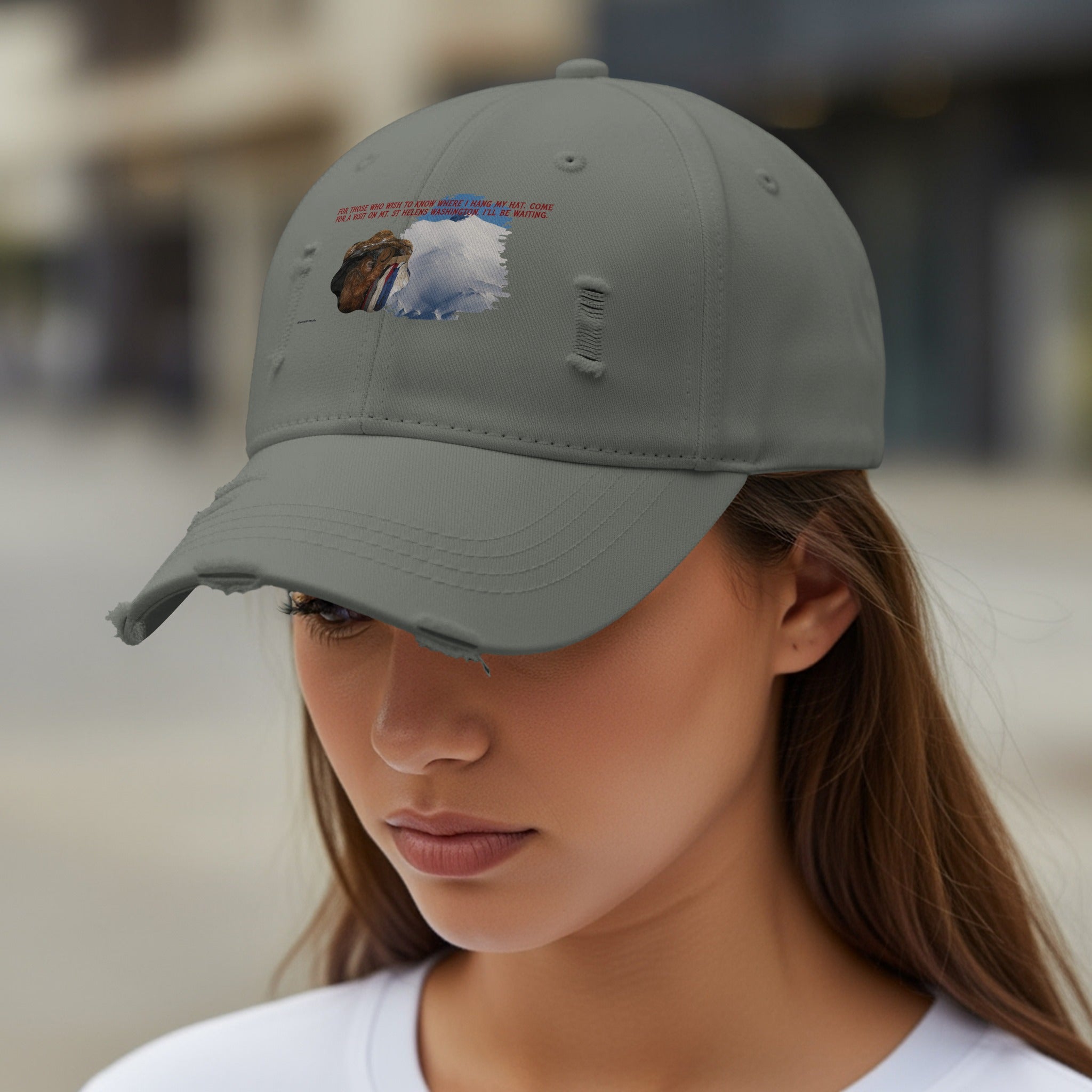 Distressed Gray Hat with Unique Artwork Cap product type