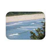 Coastal Waves and Sandy Beach Scene Bath Mat