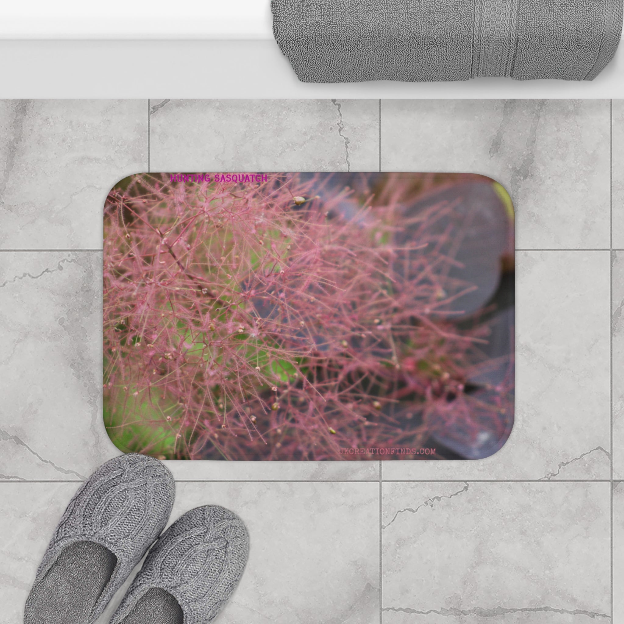 Pink and Green Botanical Design Bathroom Mat product